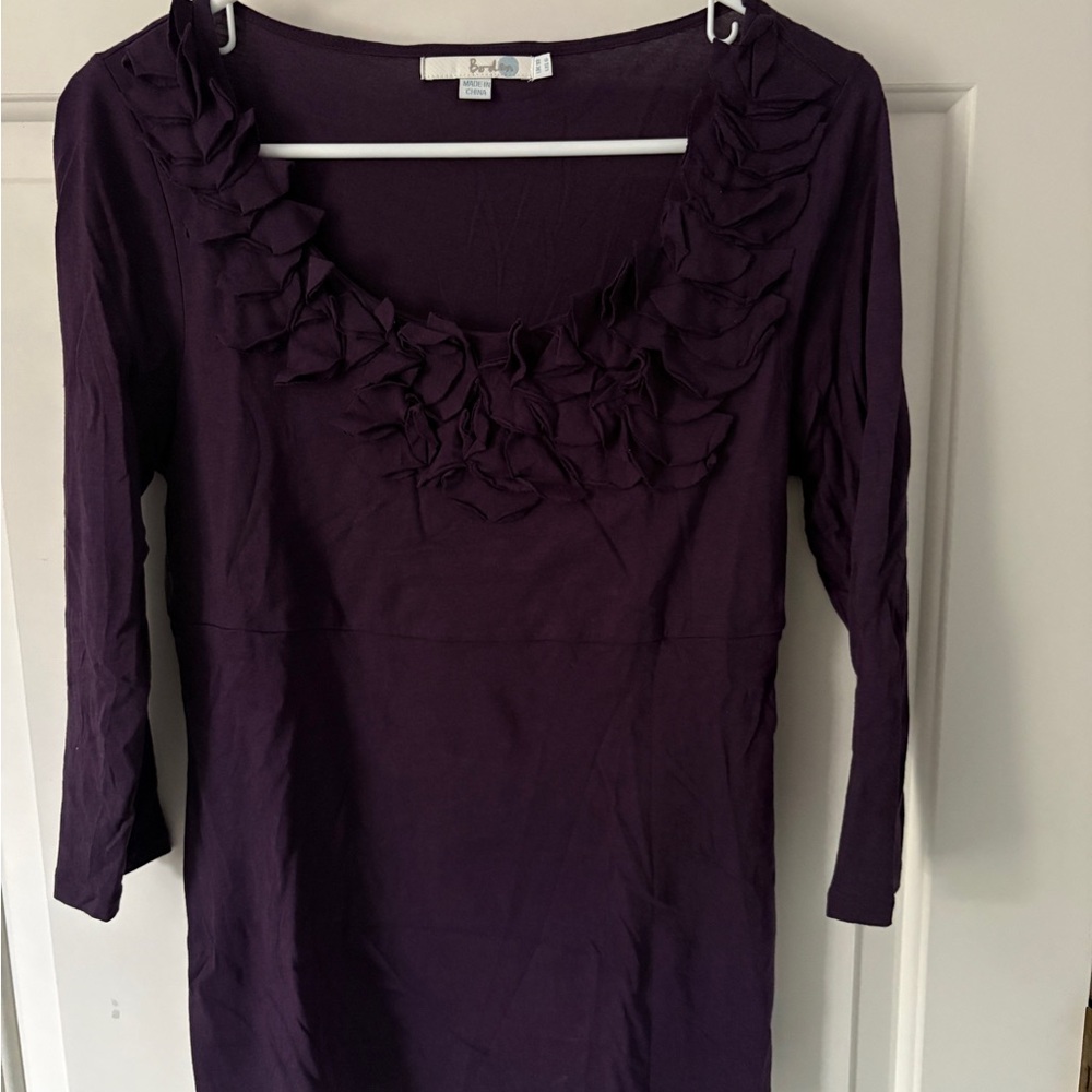Boden Deep Purple Ruffle Neck Blouse